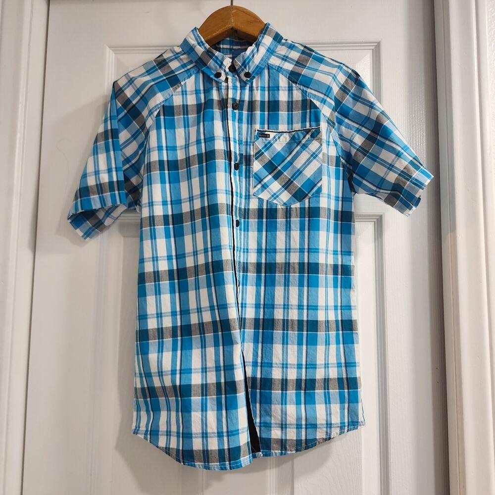 Hurley ❤️Like New❤️ Boys Blue Plaid Short Sleeve Shirt